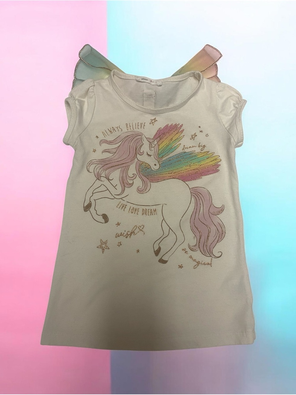 C. Wonder White Tee with unicorn and Pink Butterfly’s wings  Accent